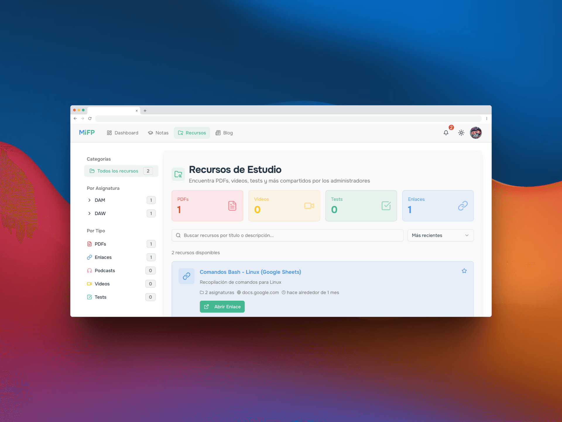 Recursos, podcasts, videos, test de examen ciclos de FP
